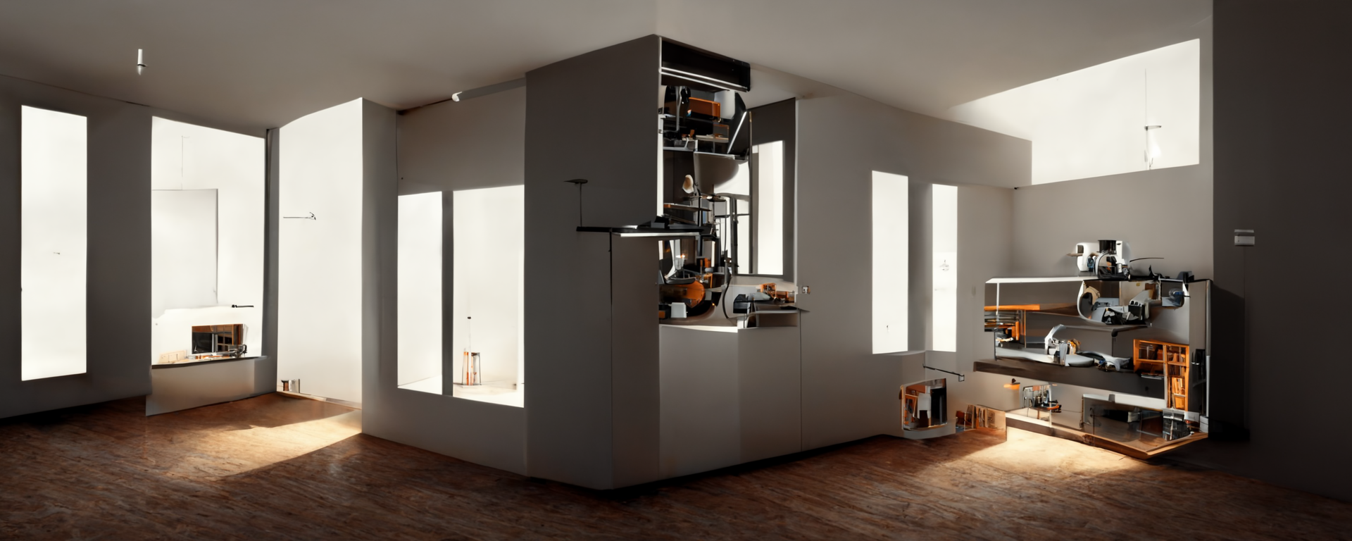 The factory: imagery of a smart home automated by small devices scattered across a living room